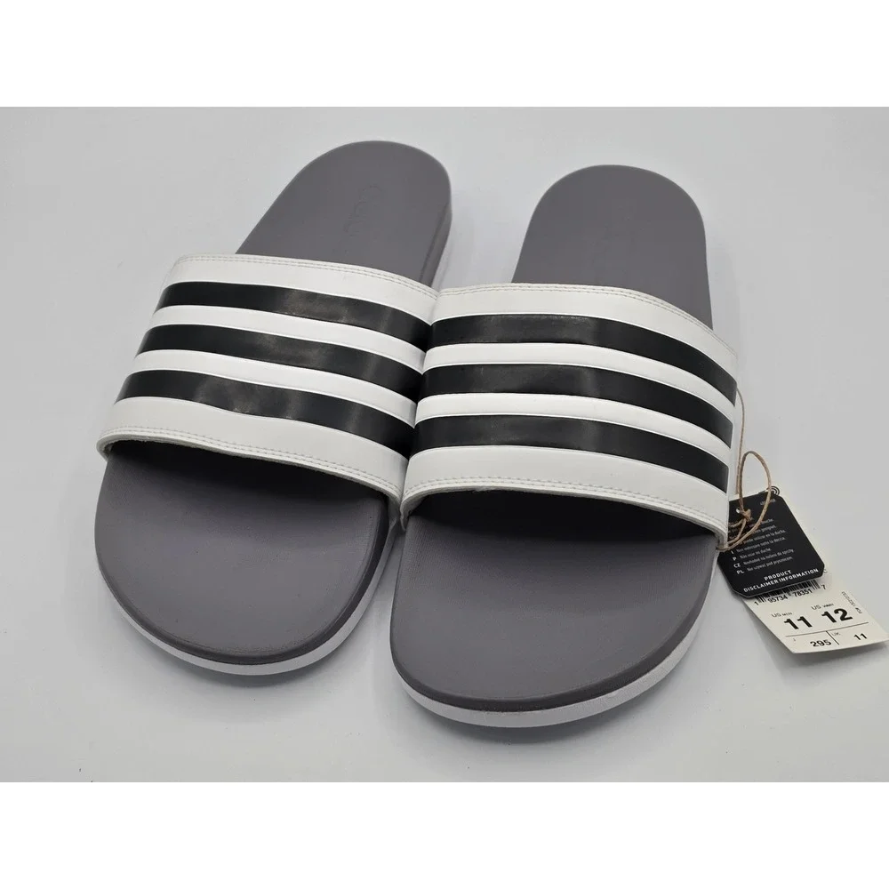 Adidas Adilette Comfort Slides Men 11 Grey NWT‎ 3-Stripe Athletic Sandals GW1054